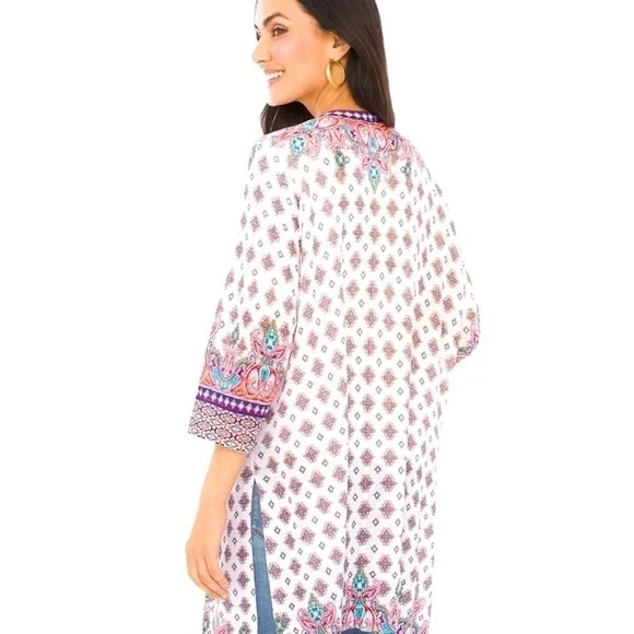 Chico’s Boho Mixed Print Open Front Cardigan 3/4 Sleeve Lightweight Size 1 Small - Picture 4 of 12